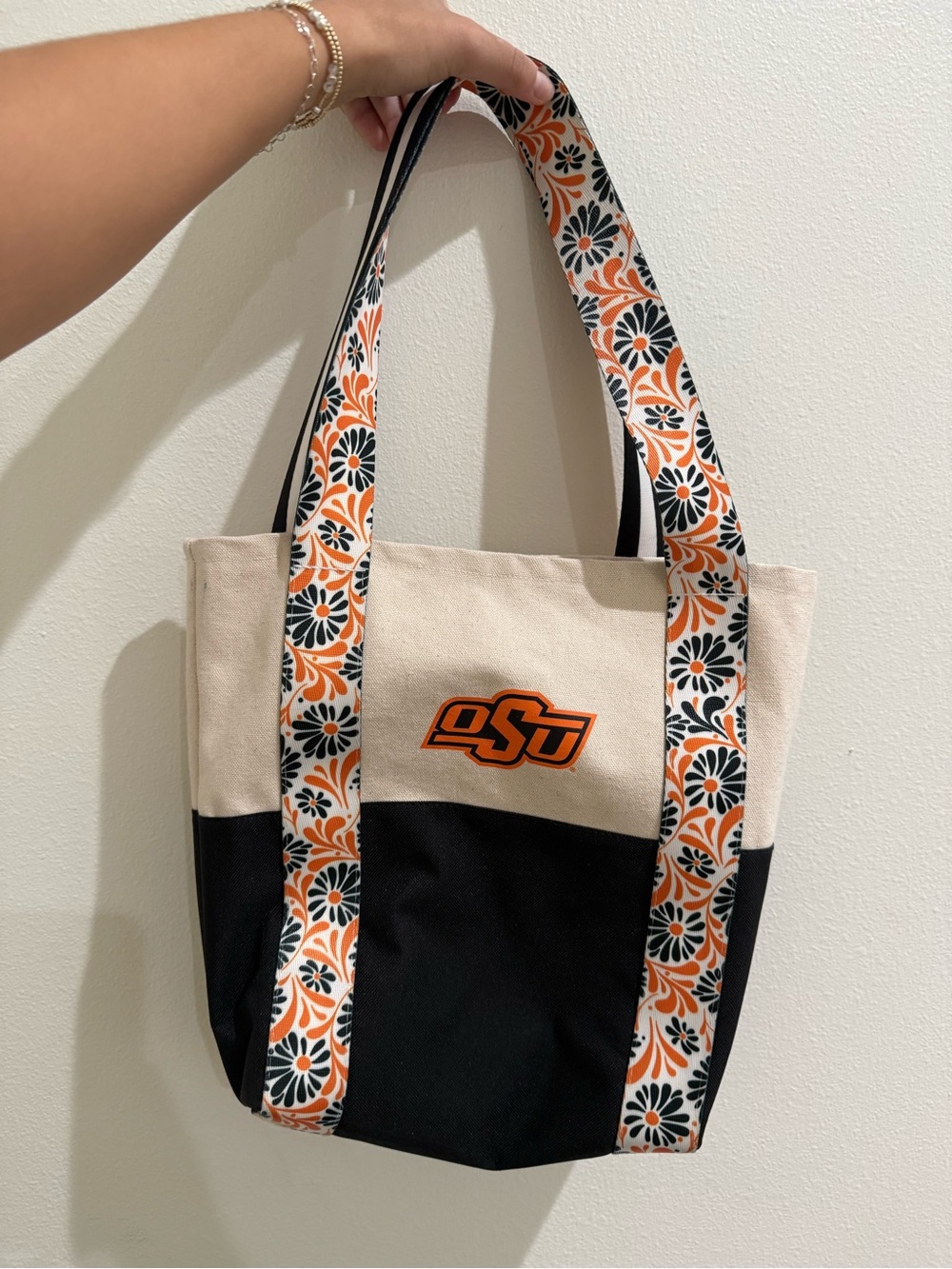 Canvas Mini Tote with Floral Straps – Oklahoma State Cowboys